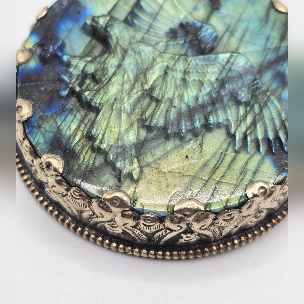 Carved Labradorite Eagle Handcrafted Tibetan Pend… - image 3